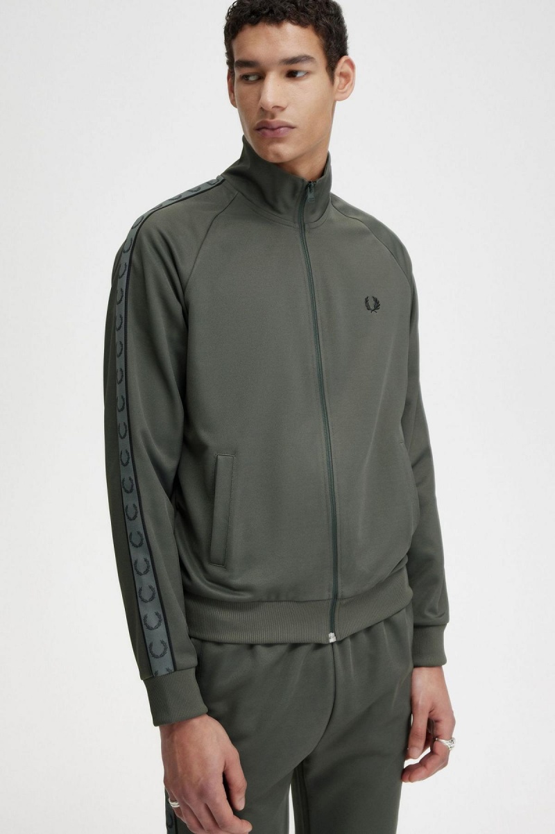 Fred Perry Contrast Tape Trainingsjacke Herren Grün Schwarz | CHXMI42803