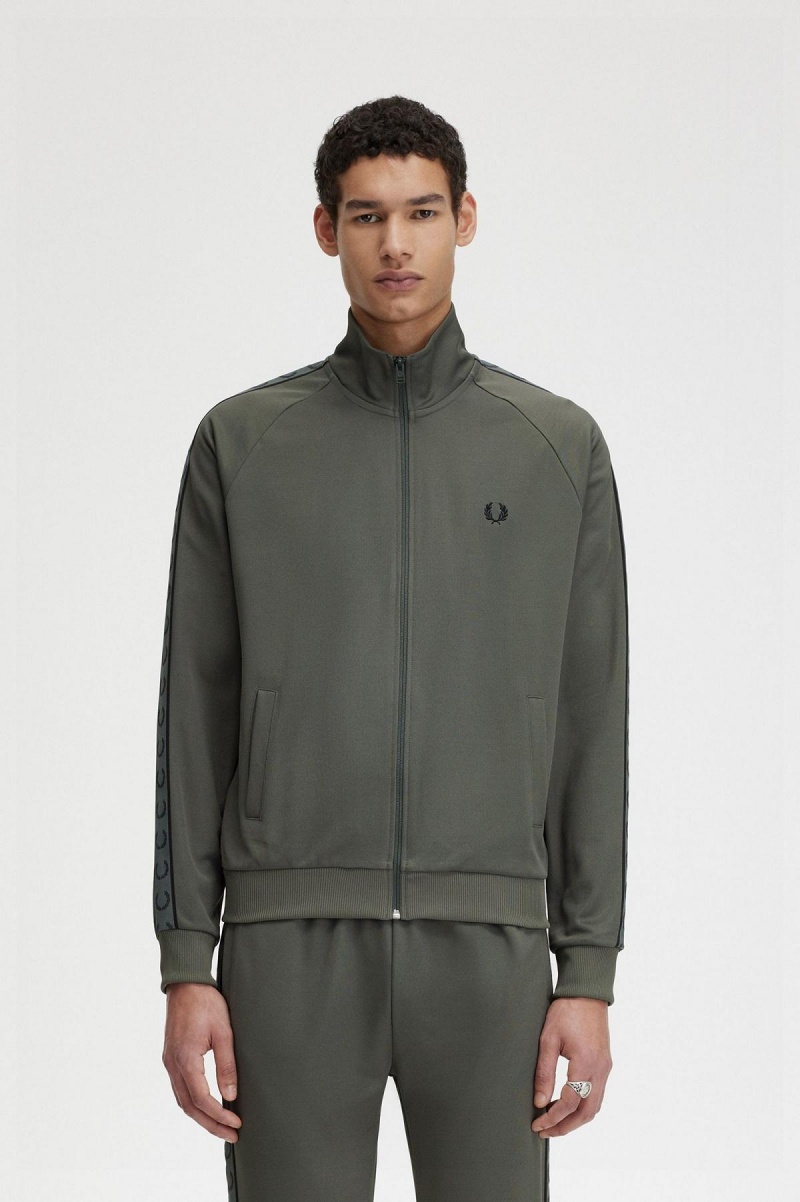 Fred Perry Contrast Tape Trainingsjacke Herren Grün Schwarz | CHXMI42803
