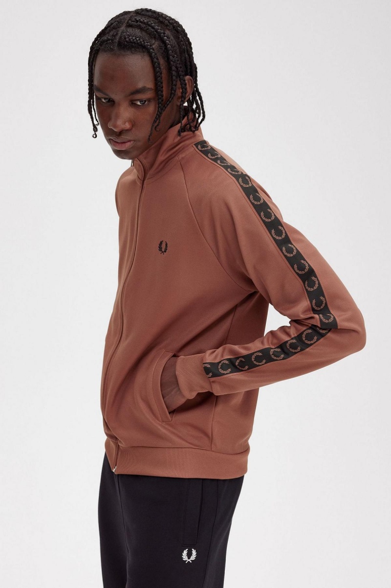 Fred Perry Contrast Tape Trainingsjacke Herren Braun Schwarz | CHXBR49377