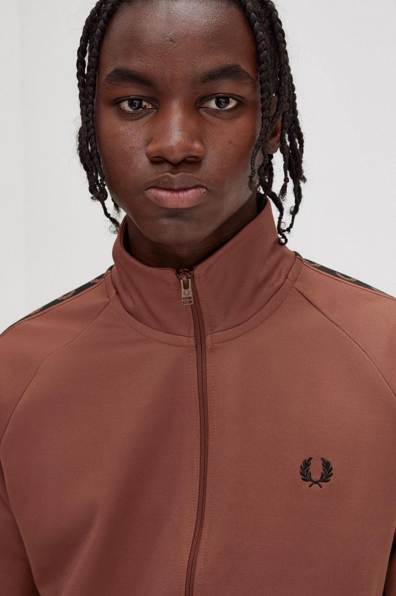 Fred Perry Contrast Tape Trainingsjacke Herren Braun Schwarz | CHXBR49377
