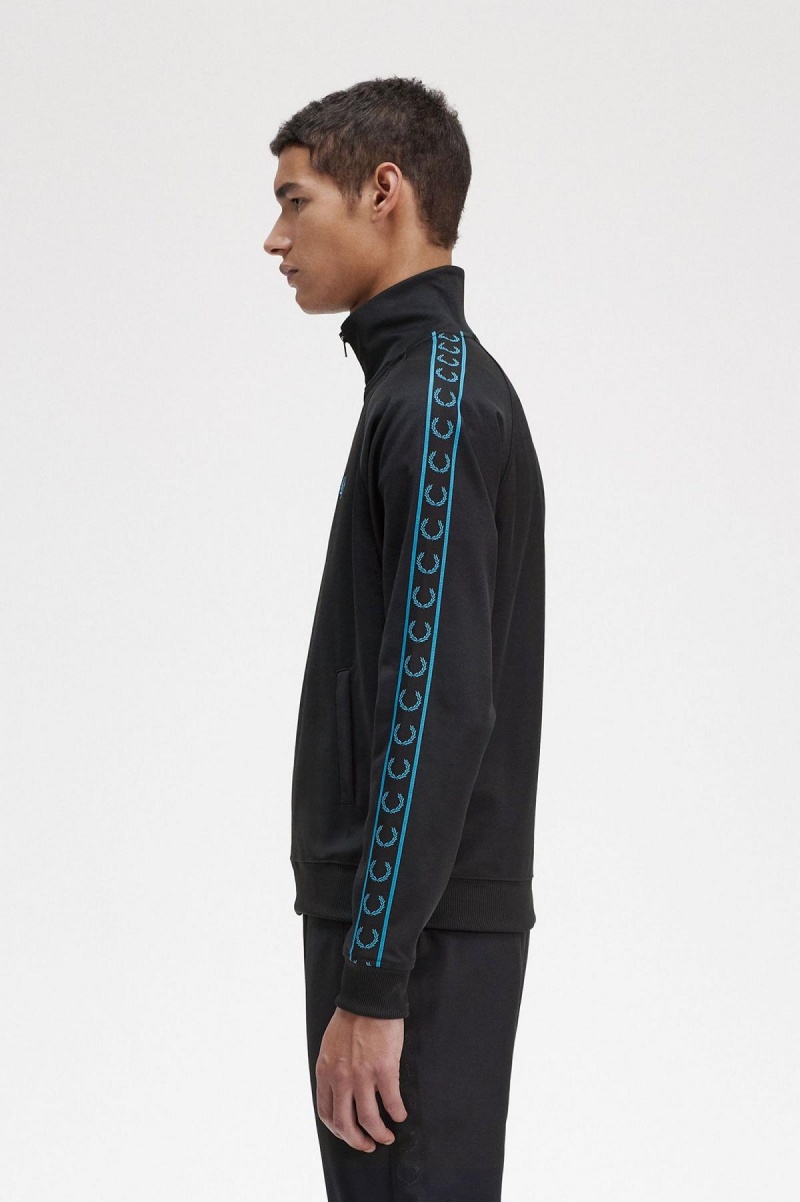 Fred Perry Contrast Tape Trainingsjacke Herren Schwarz Blau | ACHWC50405