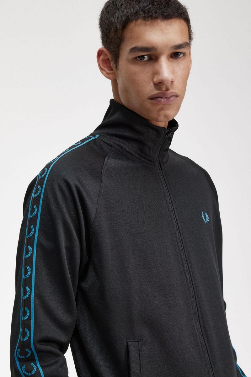 Fred Perry Contrast Tape Trainingsjacke Herren Schwarz Blau | ACHWC50405