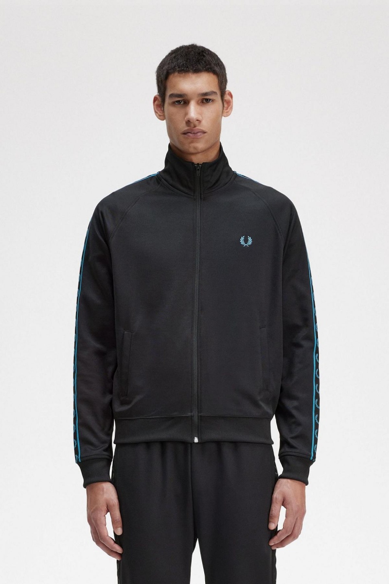Fred Perry Contrast Tape Trainingsjacke Herren Schwarz Blau | ACHWC50405