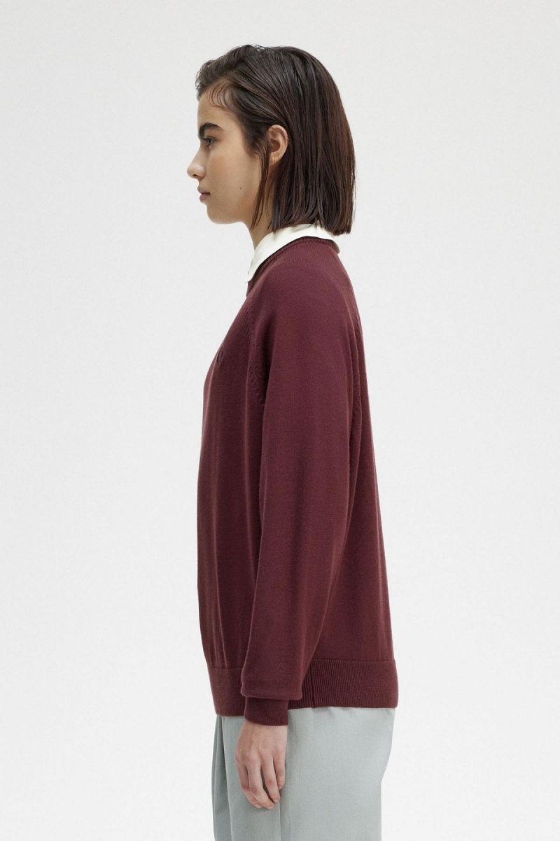 Fred Perry Crew Neck Jumper Strickwaren Damen Oxblood | UCHTG59378