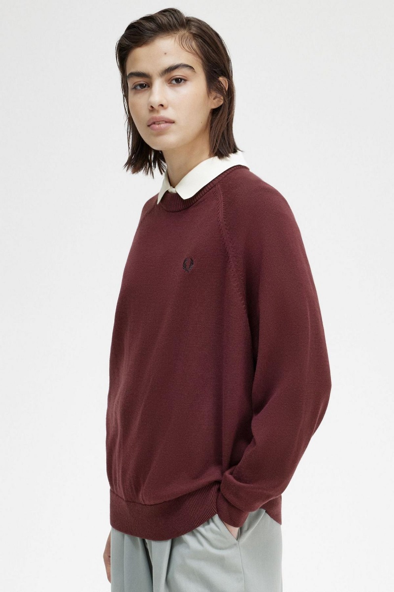 Fred Perry Crew Neck Jumper Strickwaren Damen Oxblood | UCHTG59378