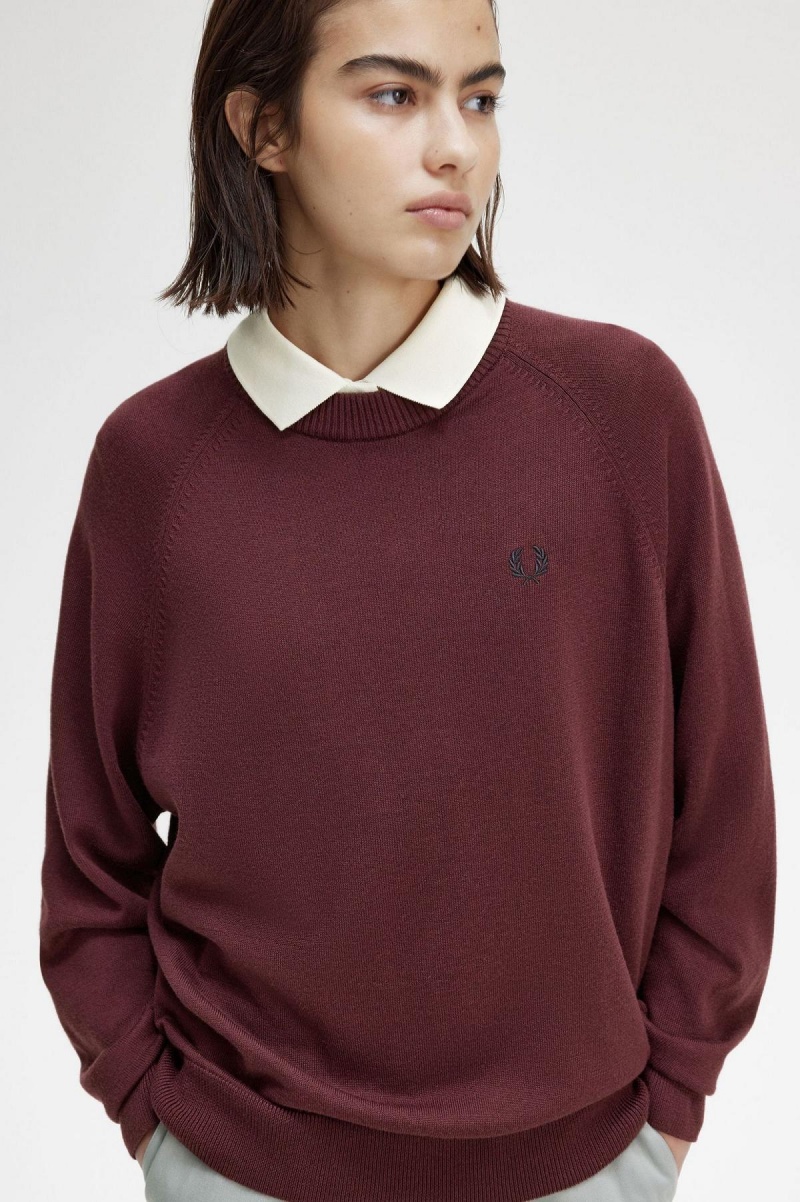 Fred Perry Crew Neck Jumper Strickwaren Damen Oxblood | UCHTG59378