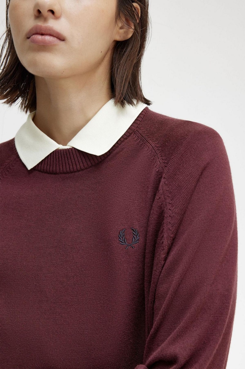 Fred Perry Crew Neck Jumper Strickwaren Damen Oxblood | UCHTG59378