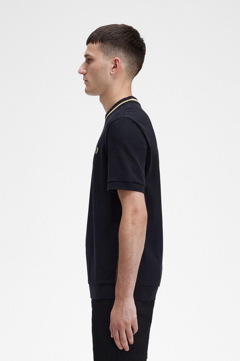 Fred Perry Crew Neck Piqué T-shirts Herren Schwarz | BCHSD14707
