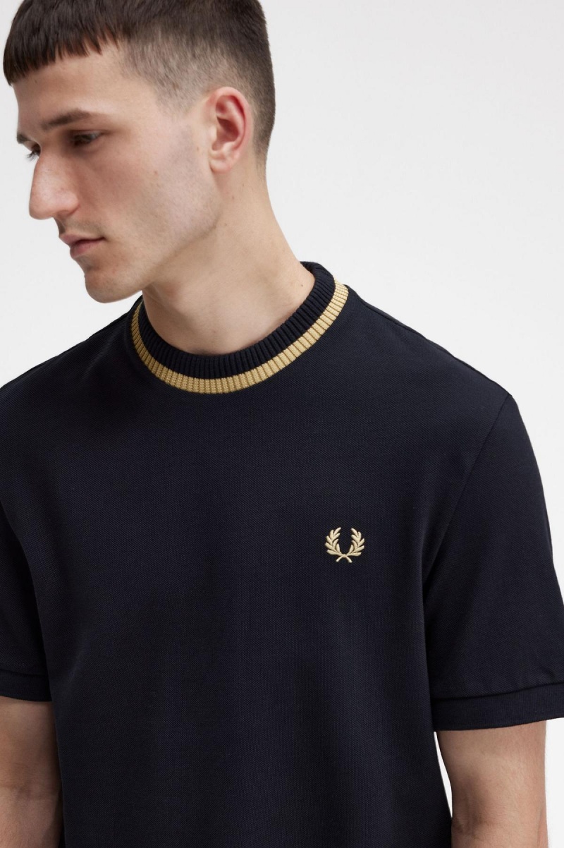 Fred Perry Crew Neck Piqué T-shirts Herren Schwarz | BCHSD14707