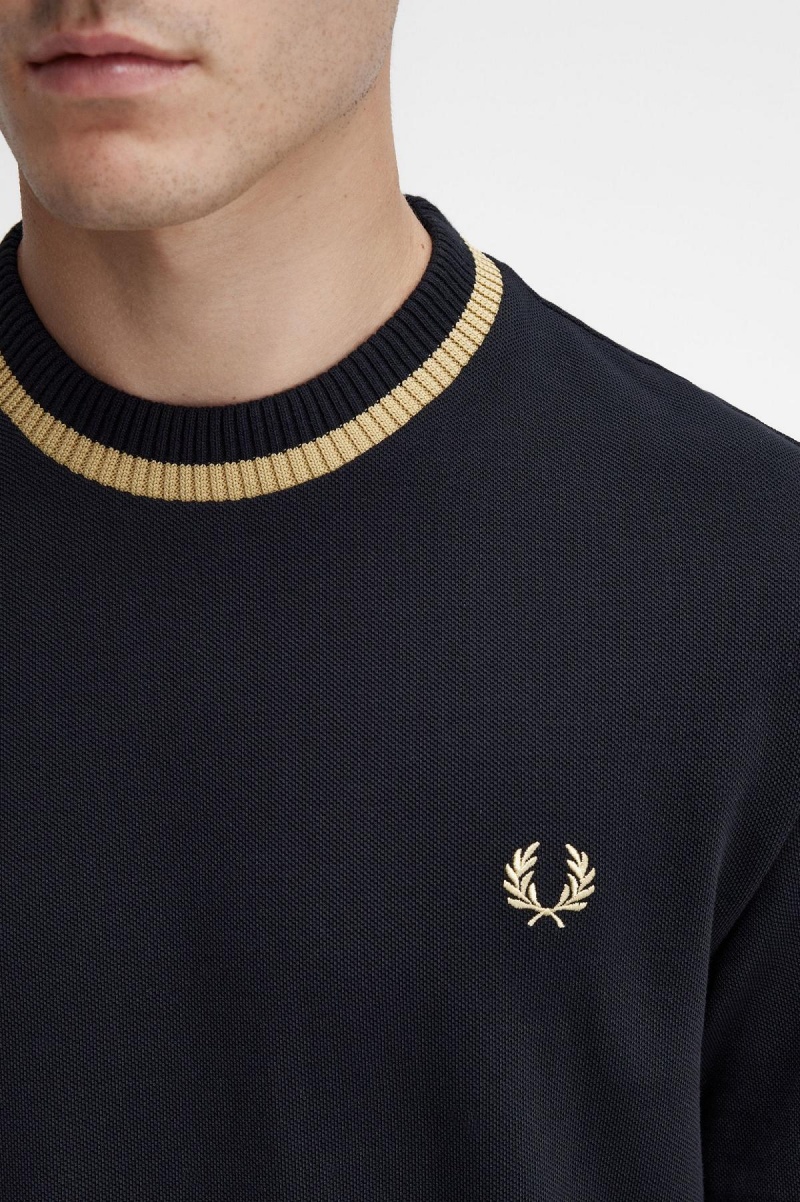 Fred Perry Crew Neck Piqué T-shirts Herren Schwarz | BCHSD14707