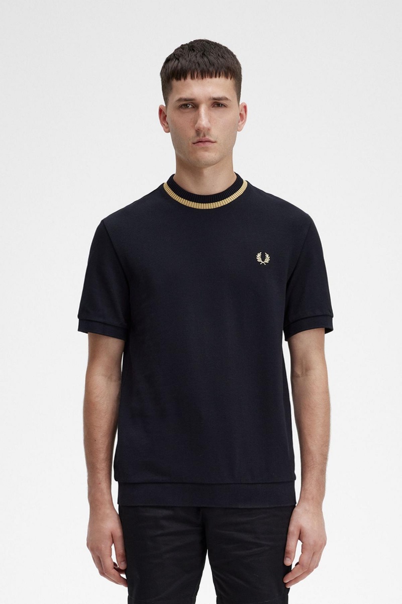 Fred Perry Crew Neck Piqué T-shirts Herren Schwarz | BCHSD14707