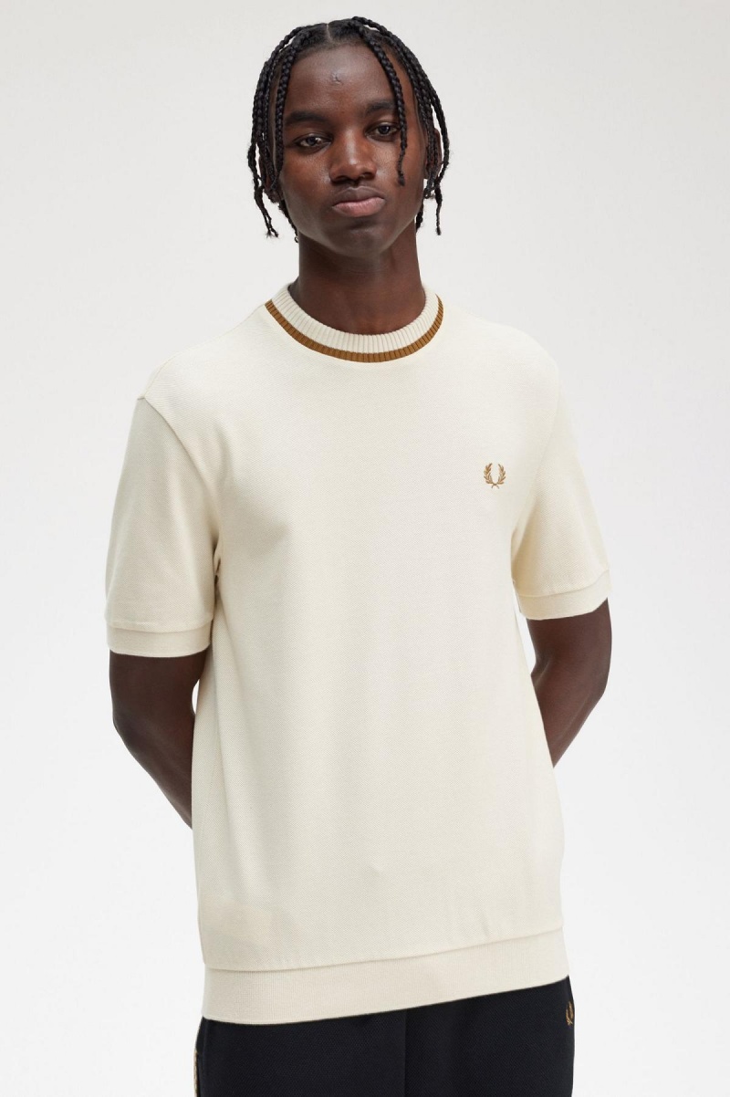 Fred Perry Crew Neck Piqué T-shirts Herren Oatmeal | CHNEJ21850