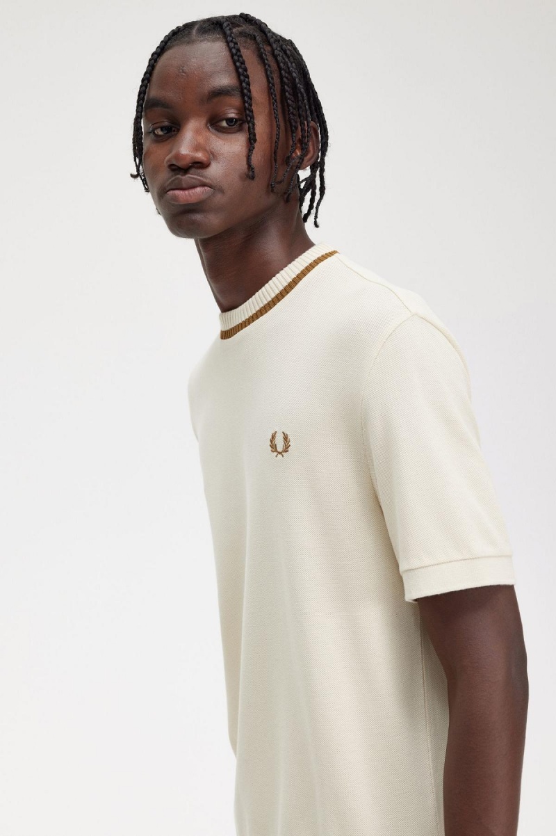 Fred Perry Crew Neck Piqué T-shirts Herren Oatmeal | CHNEJ21850