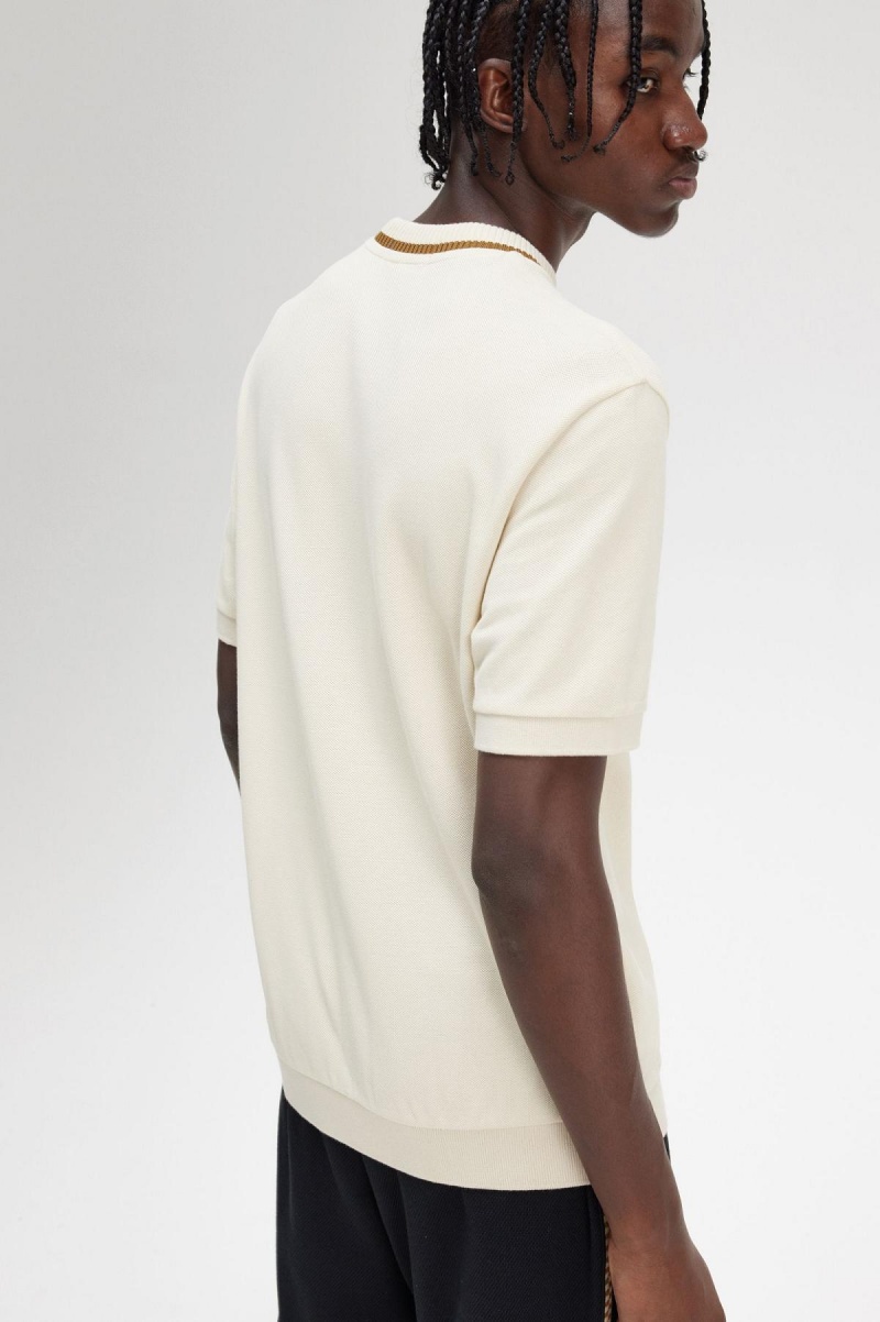 Fred Perry Crew Neck Piqué T-shirts Herren Oatmeal | CHNEJ21850