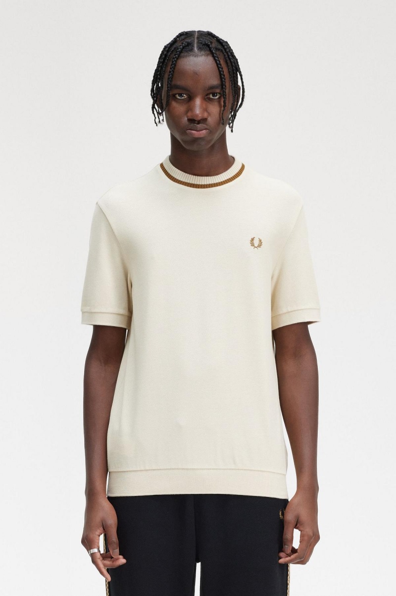 Fred Perry Crew Neck Piqué T-shirts Herren Oatmeal | CHNEJ21850