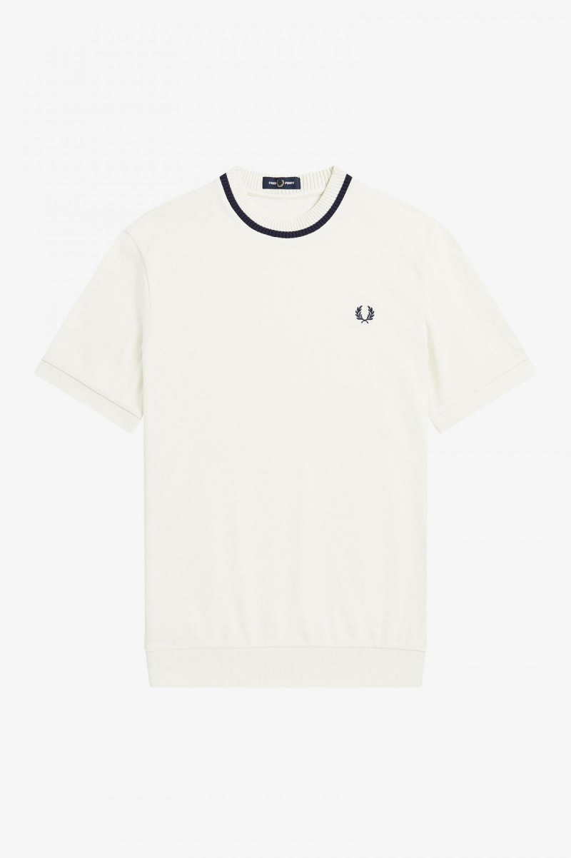 Fred Perry Crew Neck Piqué T-shirts Herren Ecru | CHJVR32530