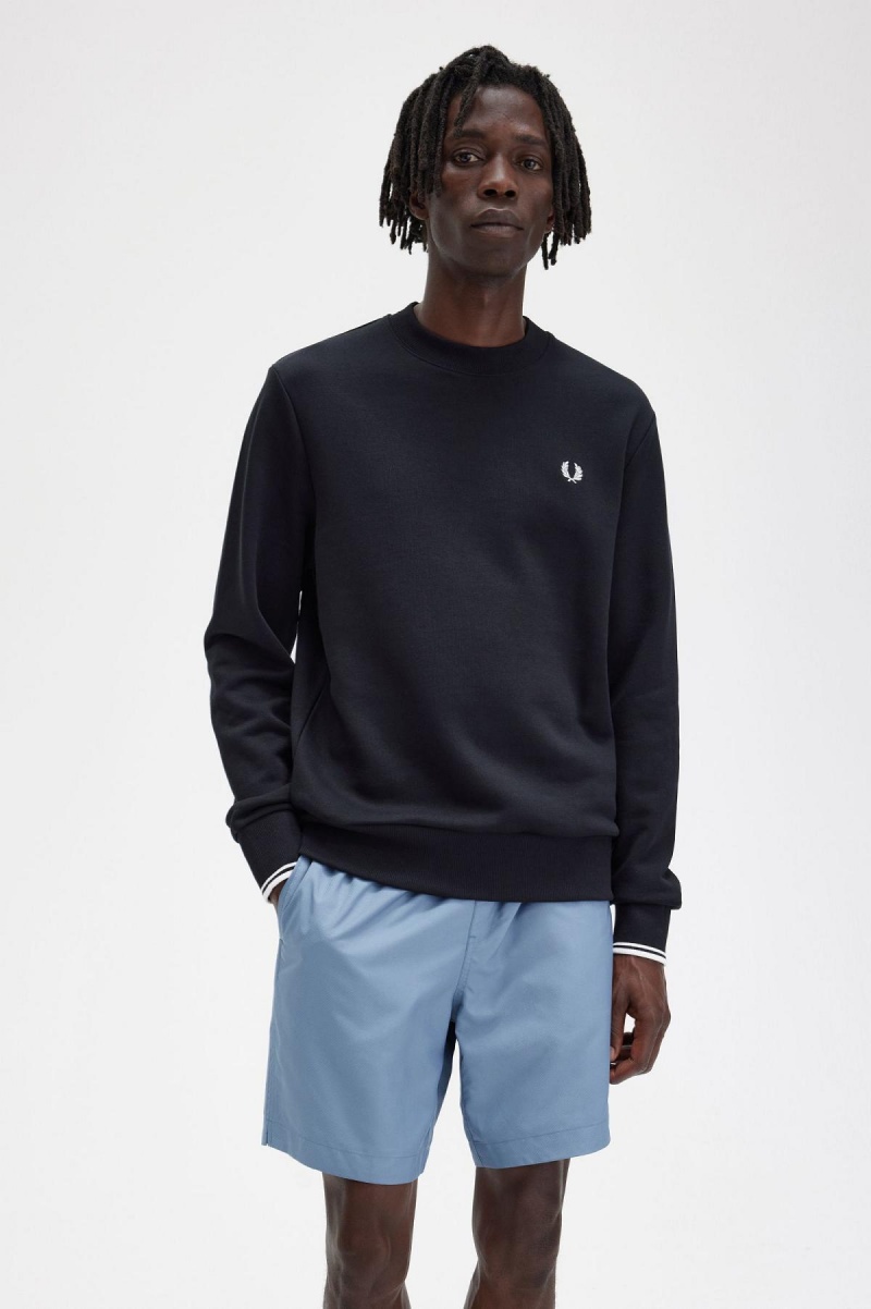 Fred Perry Crew Neck Sweatshirt Trainingsanzug Herren Schwarz | ACHDF48028