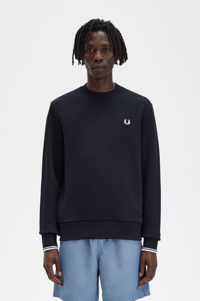 Fred Perry Crew Neck Sweatshirt Trainingsanzug Herren Schwarz | ACHDF48028