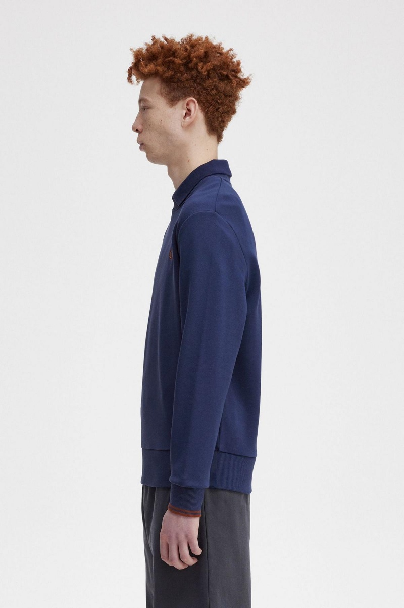 Fred Perry Crew Neck Sweatshirts Herren Navy Braun | CHEGJ84597