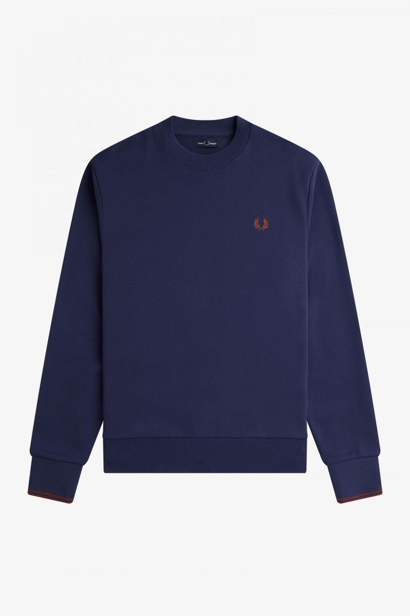 Fred Perry Crew Neck Sweatshirts Herren Navy Braun | CHEGJ84597