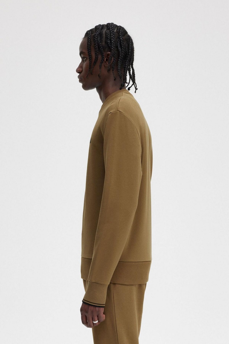 Fred Perry Crew Neck Sweatshirts Herren Shaded Stone / Burnt Tobacco | LCHTR83958