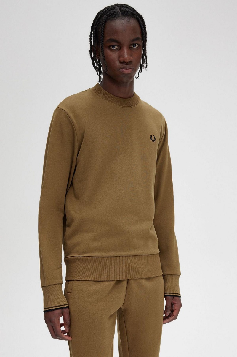 Fred Perry Crew Neck Sweatshirts Herren Shaded Stone / Burnt Tobacco | LCHTR83958
