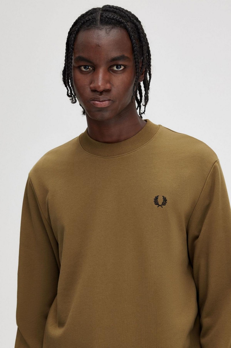 Fred Perry Crew Neck Sweatshirts Herren Shaded Stone / Burnt Tobacco | LCHTR83958