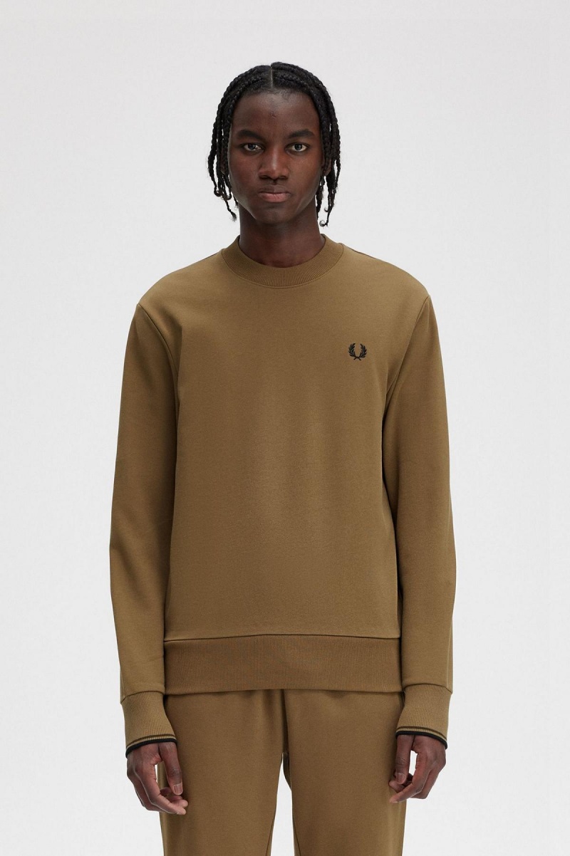 Fred Perry Crew Neck Sweatshirts Herren Shaded Stone / Burnt Tobacco | LCHTR83958