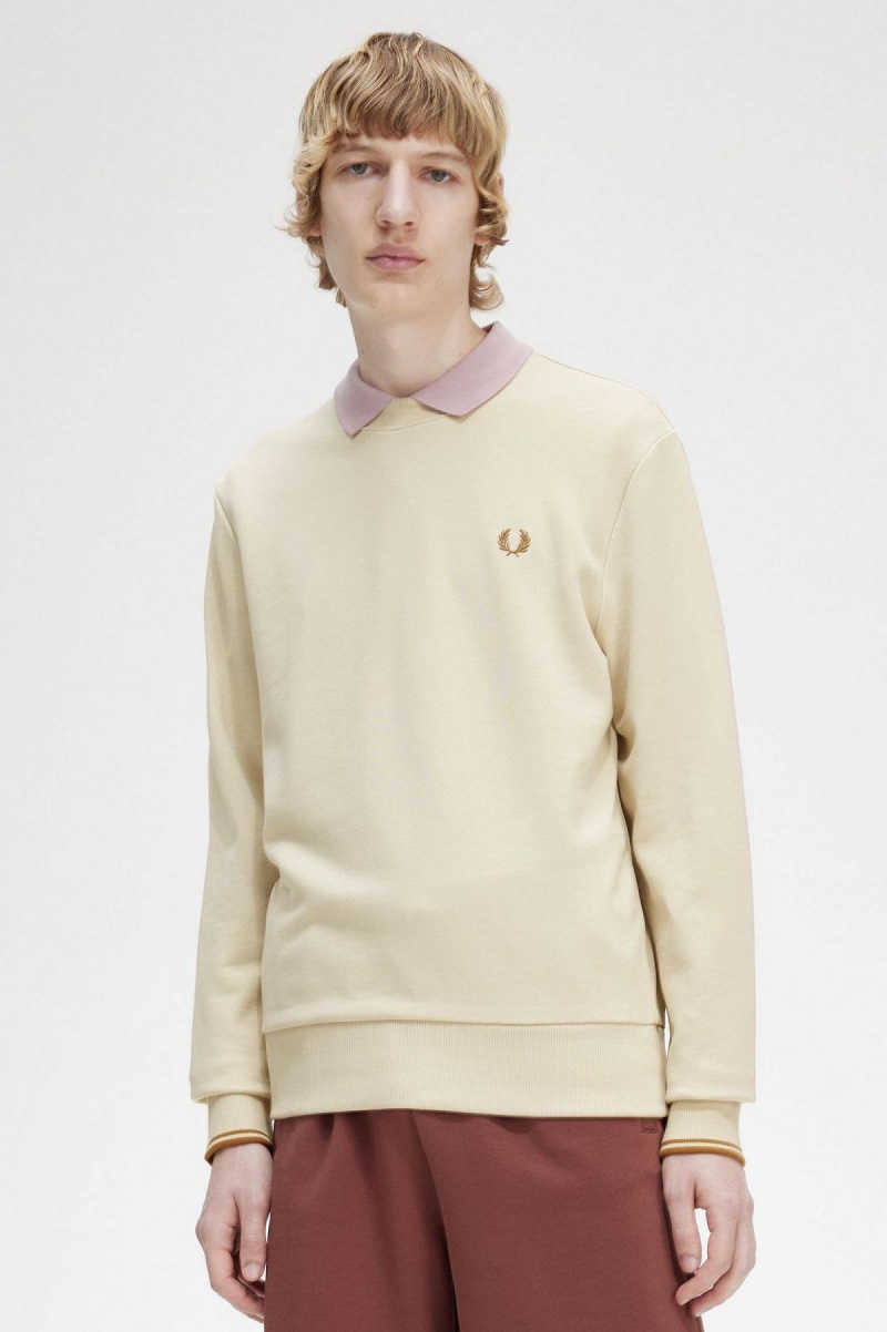 Fred Perry Crew Neck Sweatshirts Herren Oatmeal | DCHVO63869