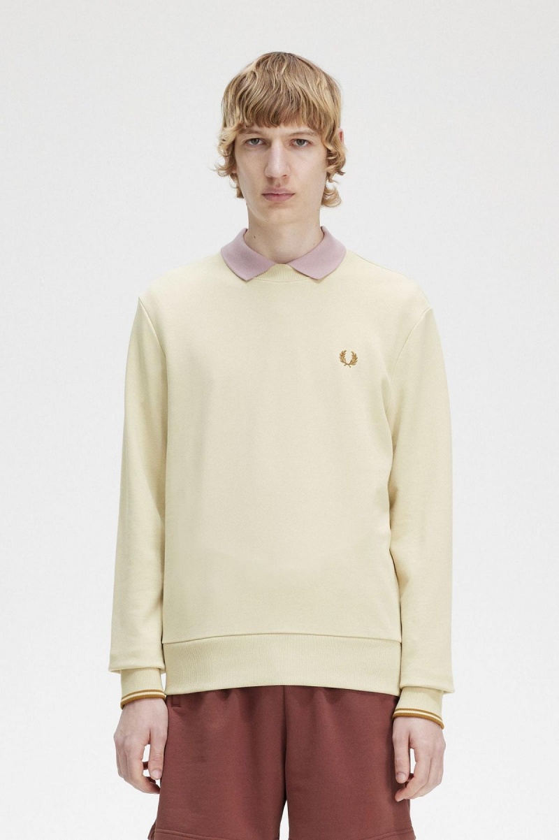 Fred Perry Crew Neck Sweatshirts Herren Oatmeal | DCHVO63869