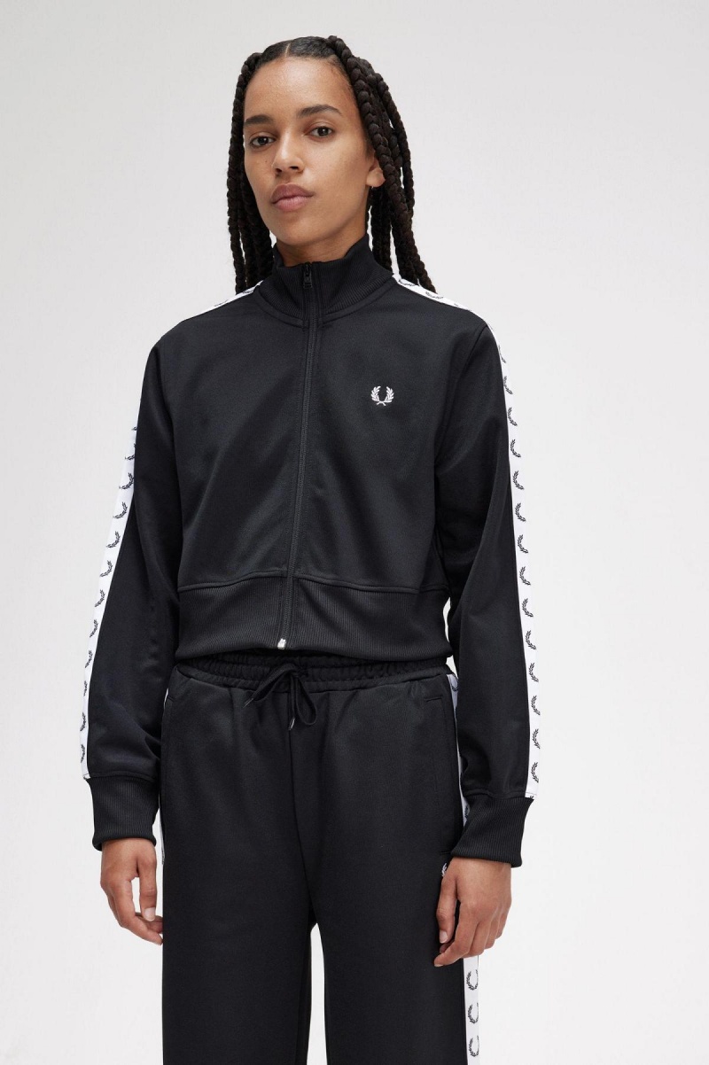 Fred Perry Cropped Taped Mäntel Damen Schwarz | CHXMI75325