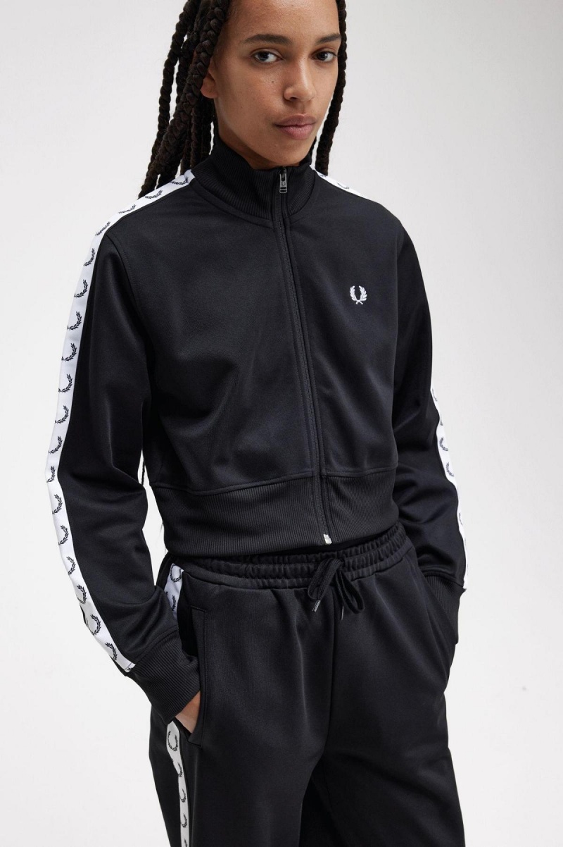 Fred Perry Cropped Taped Mäntel Damen Schwarz | CHXMI75325