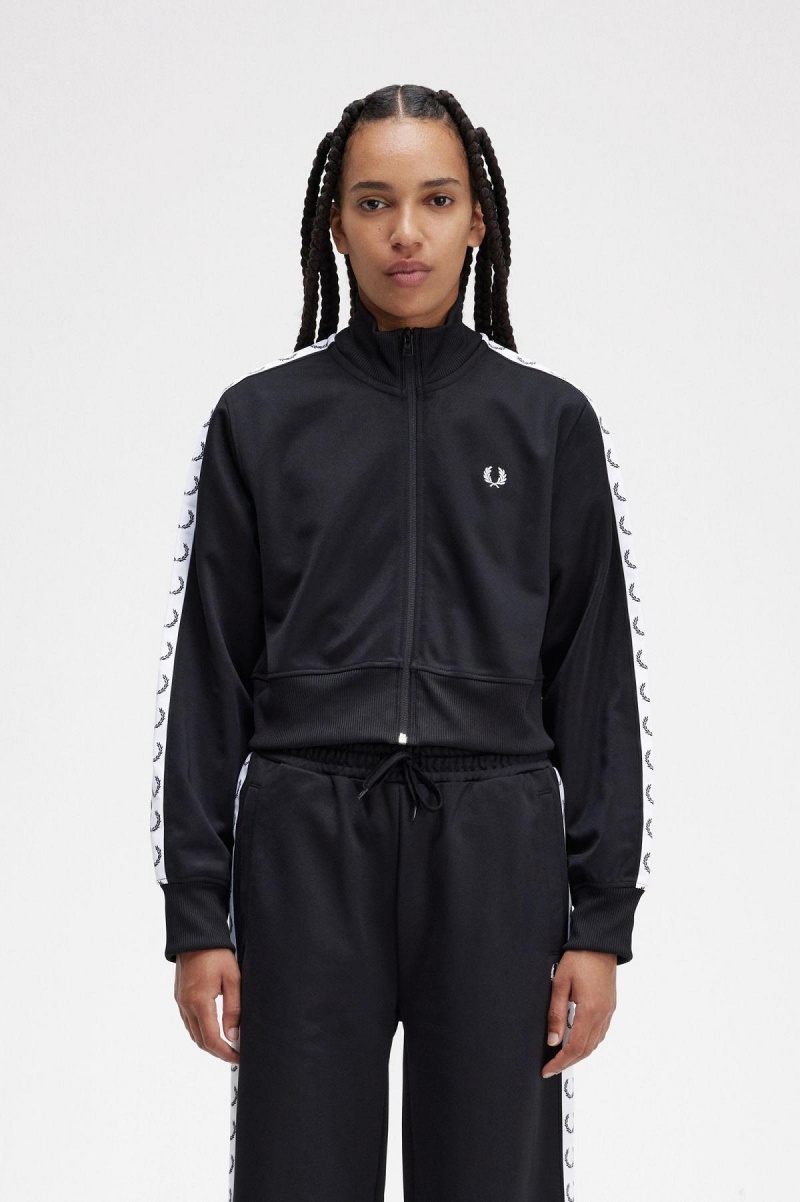Fred Perry Cropped Taped Mäntel Damen Schwarz | CHXMI75325