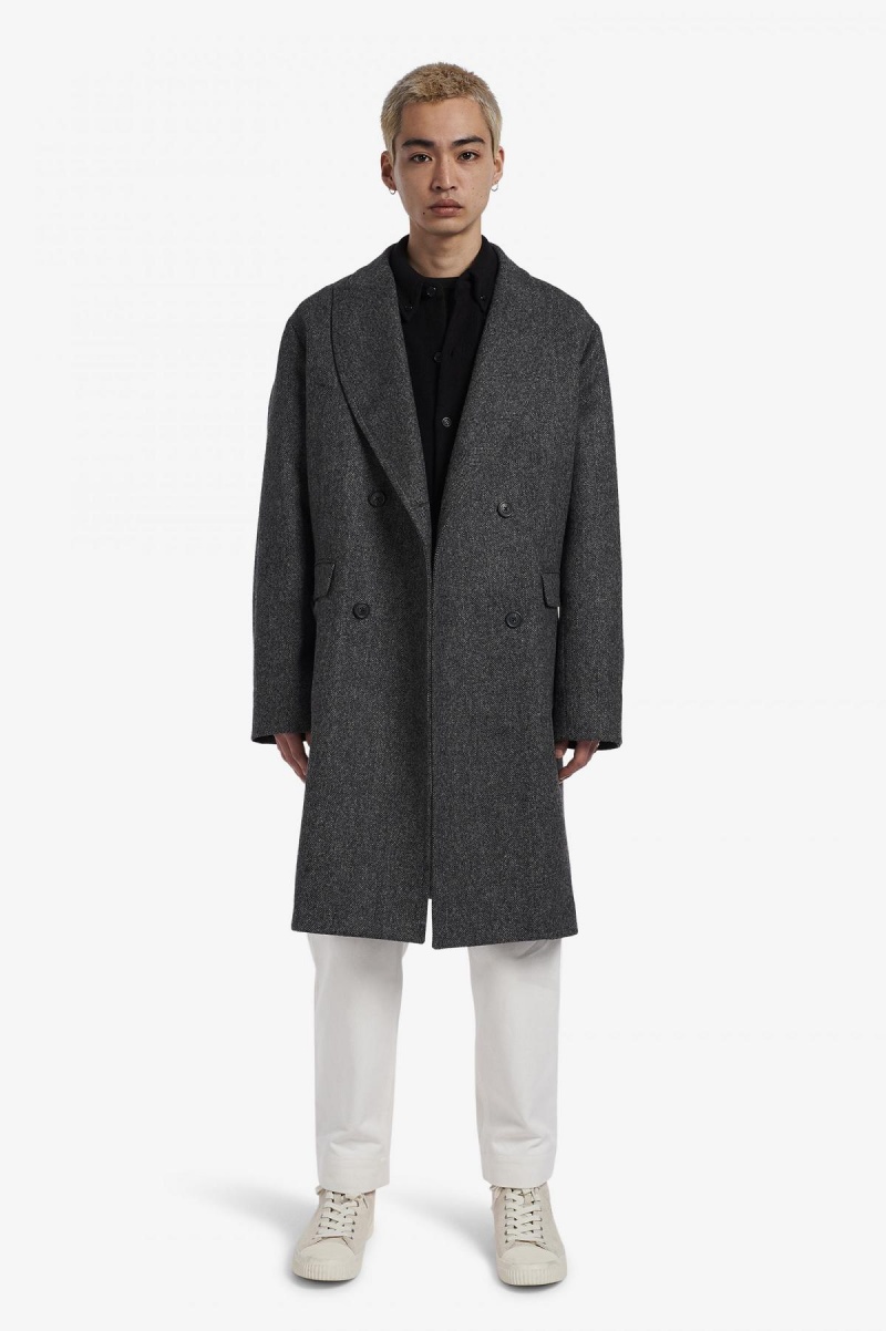 Fred Perry Double Breasted Topcoat Mäntel Herren Schwarz | CHEAH80136