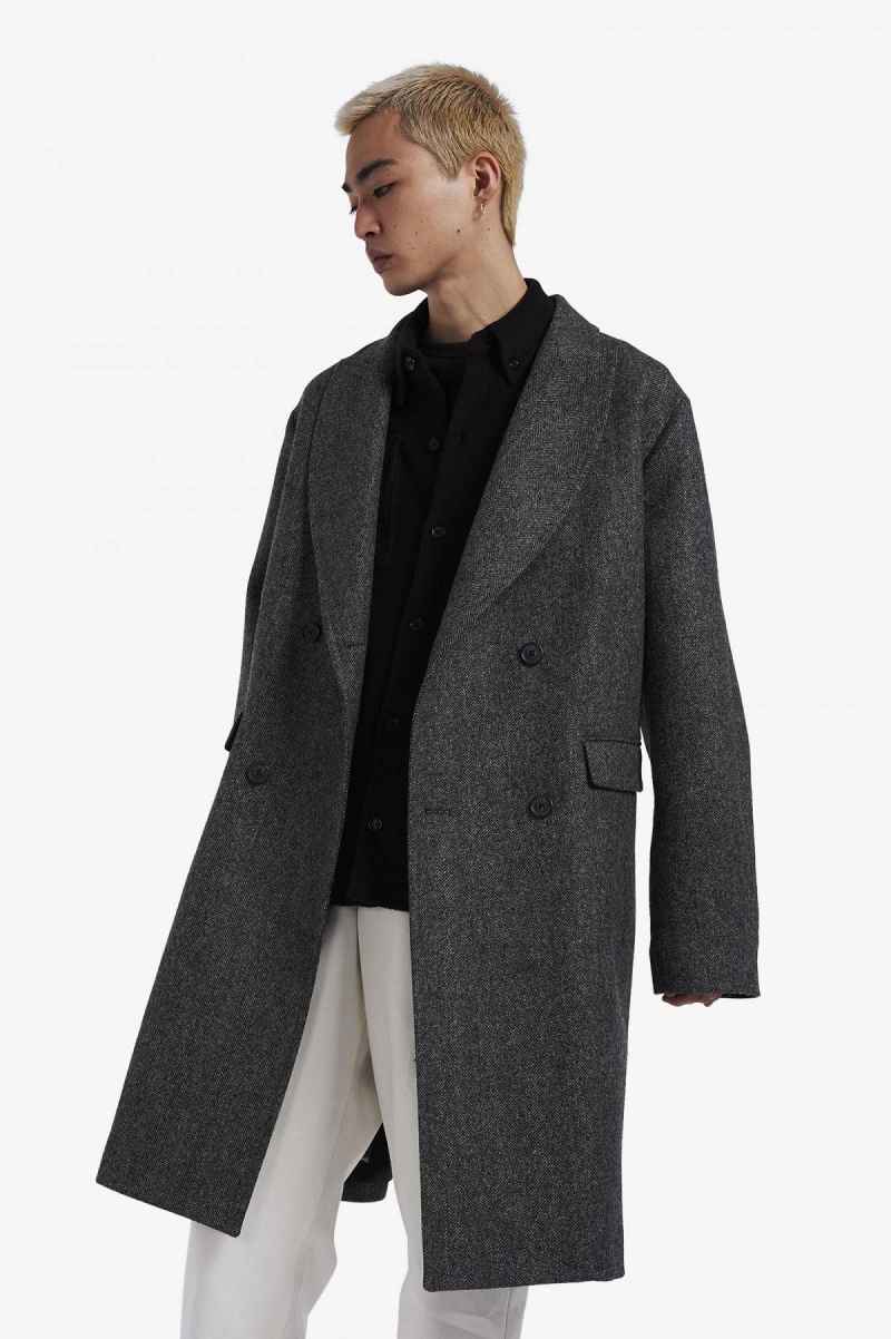 Fred Perry Double Breasted Topcoat Mäntel Herren Schwarz | CHEAH80136
