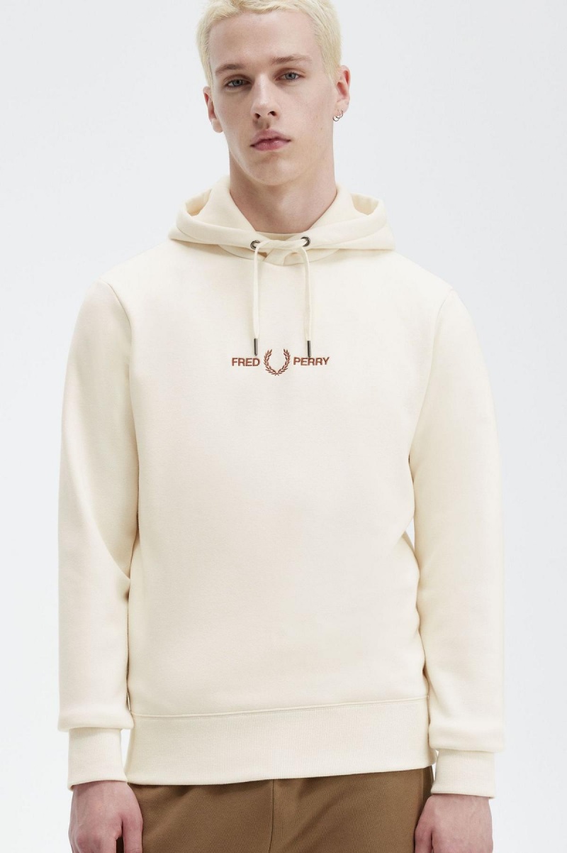 Fred Perry Embroidered Mit Kapuze Sweatshirts Herren Ecru | CHEGJ28537