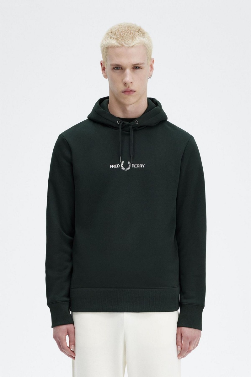 Fred Perry Embroidered Mit Kapuze Sweatshirts Herren Grün | SCHVO32429