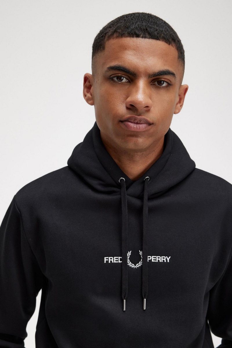 Fred Perry Embroidered Mit Kapuze Sweatshirts Herren Schwarz | QCHWA67196