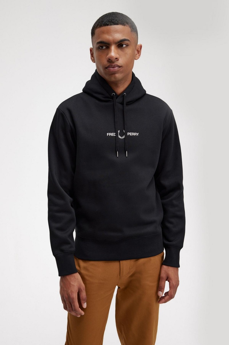 Fred Perry Embroidered Mit Kapuze Sweatshirts Herren Schwarz | QCHWA67196