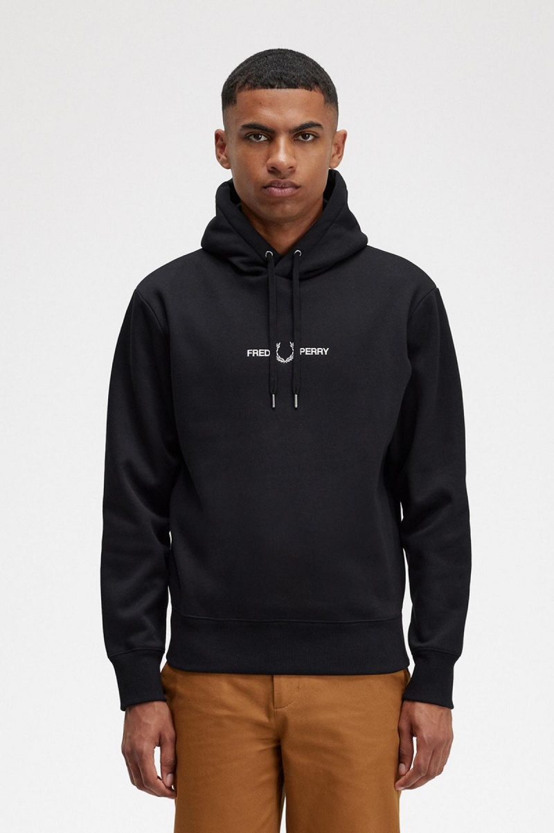 Fred Perry Embroidered Mit Kapuze Sweatshirts Herren Schwarz | QCHWA67196