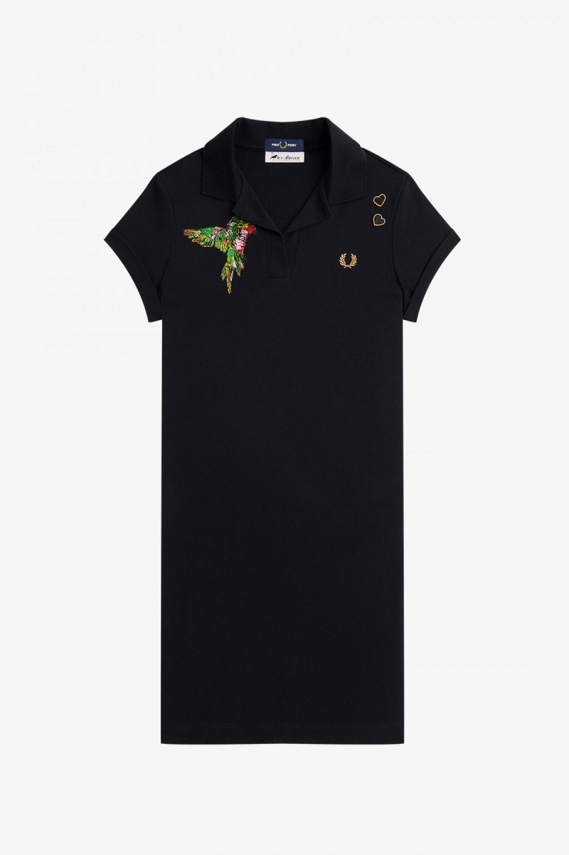 Fred Perry Embroidered Piqué Kleid Damen Schwarz | ZCHNQ76650