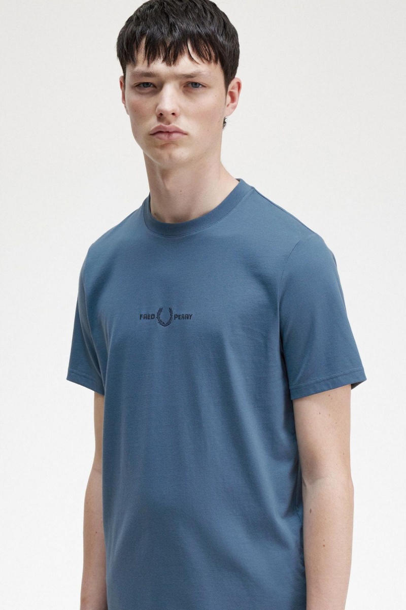 Fred Perry Embroidered T-shirts Herren Blau | UCHTG54268