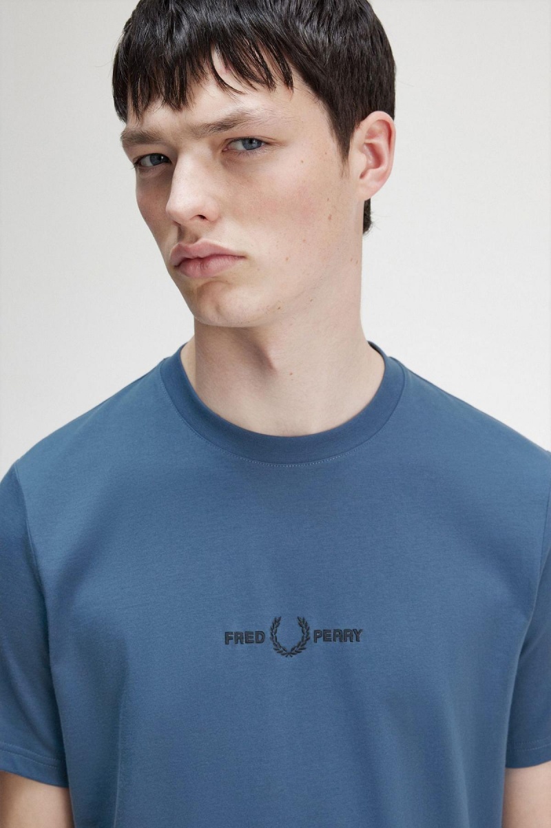 Fred Perry Embroidered T-shirts Herren Blau | UCHTG54268