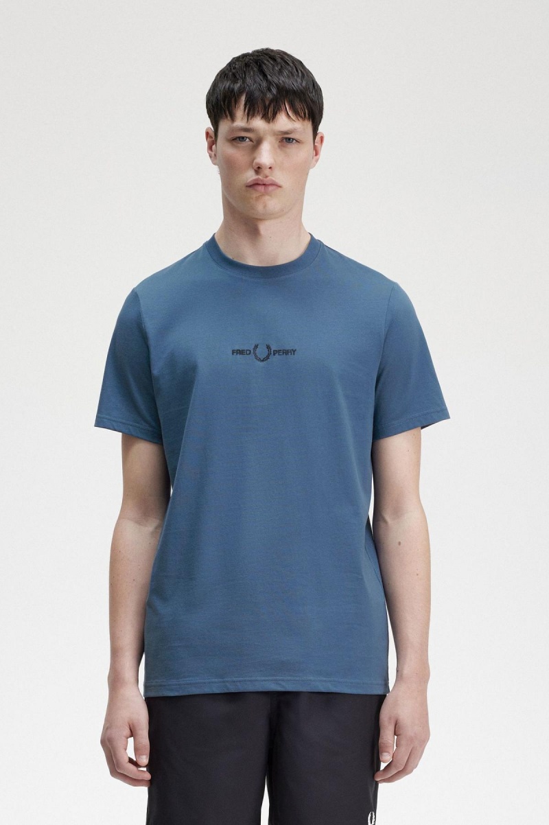 Fred Perry Embroidered T-shirts Herren Blau | UCHTG54268