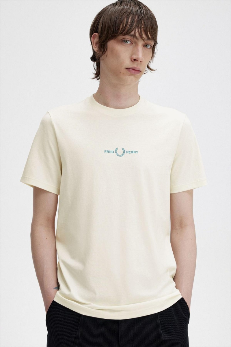 Fred Perry Embroidered T-shirts Herren Ecru | XCHBH87560