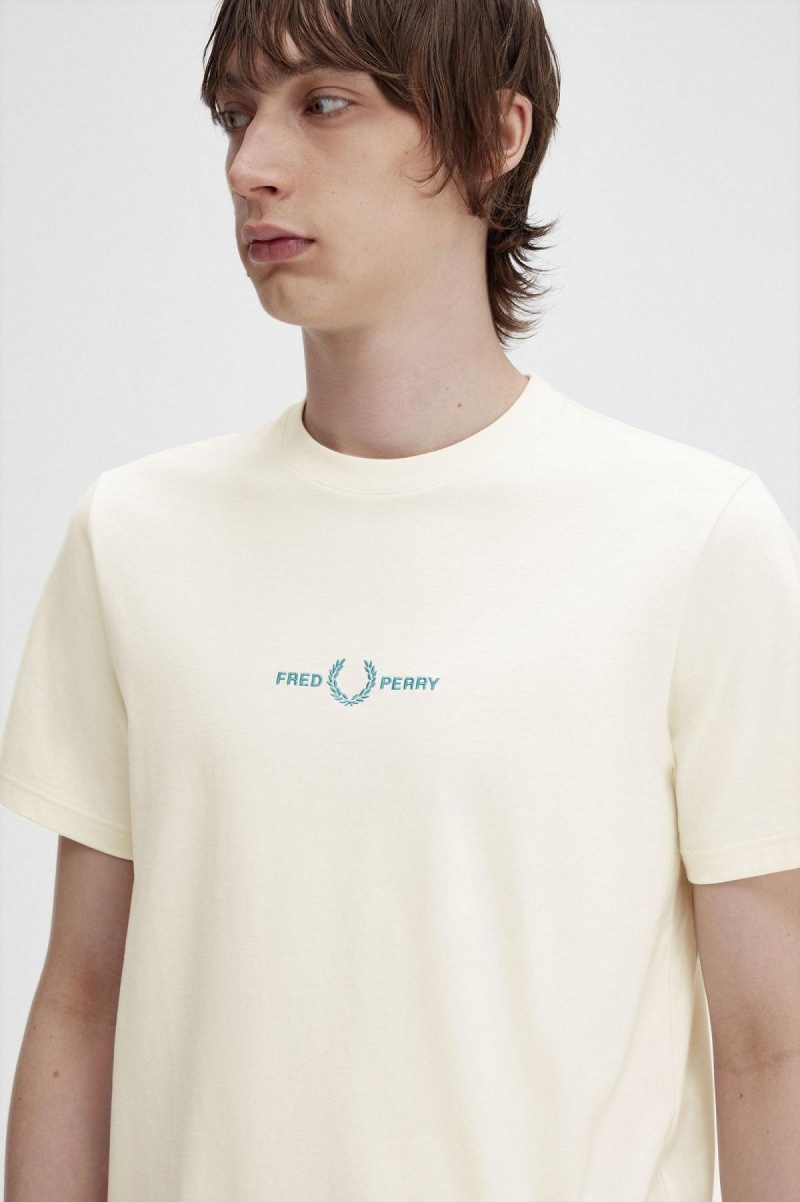 Fred Perry Embroidered T-shirts Herren Ecru | XCHBH87560