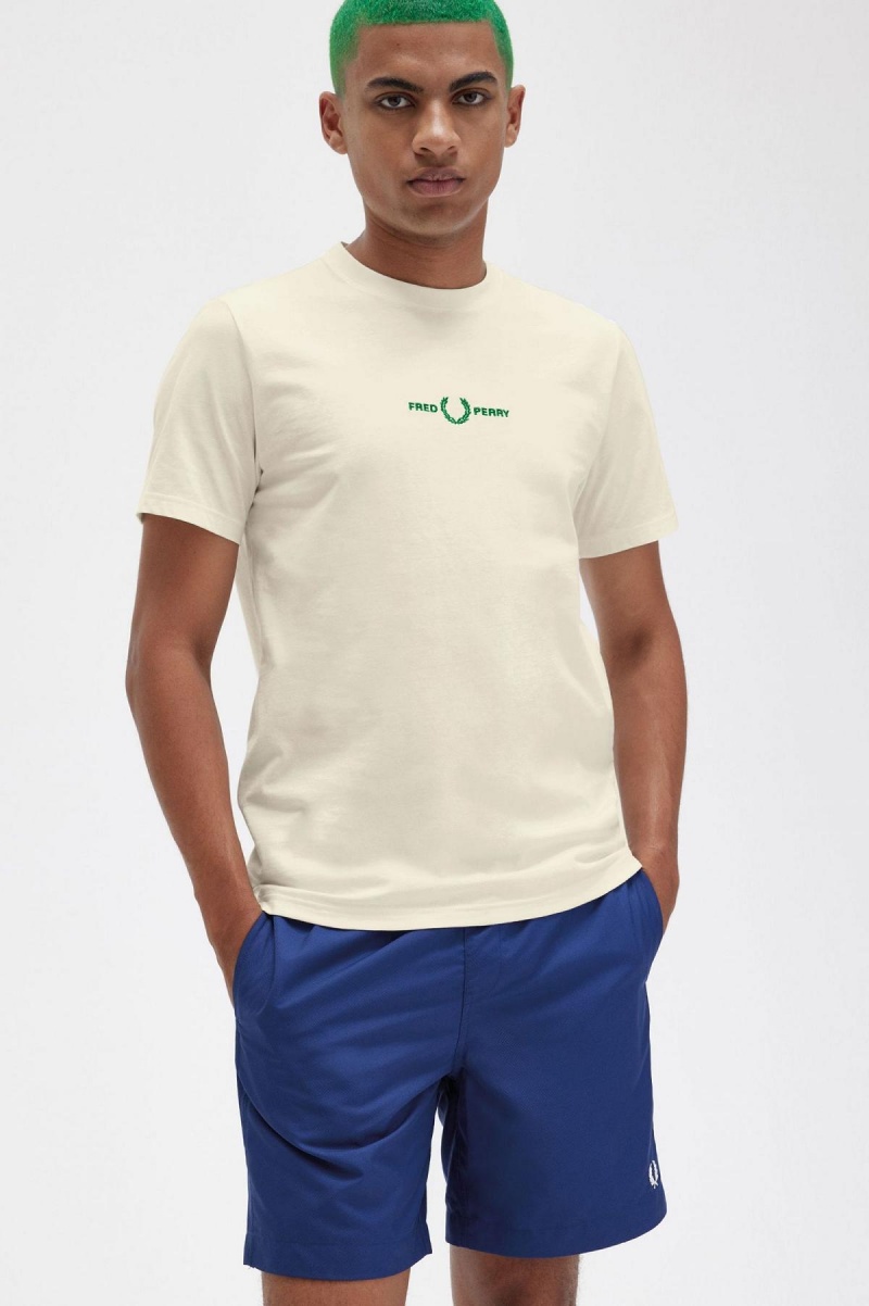 Fred Perry Embroidered T-shirts Herren Ecru | CHNEJ93516