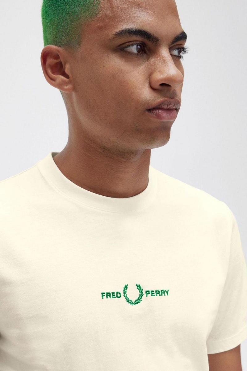 Fred Perry Embroidered T-shirts Herren Ecru | CHNEJ93516