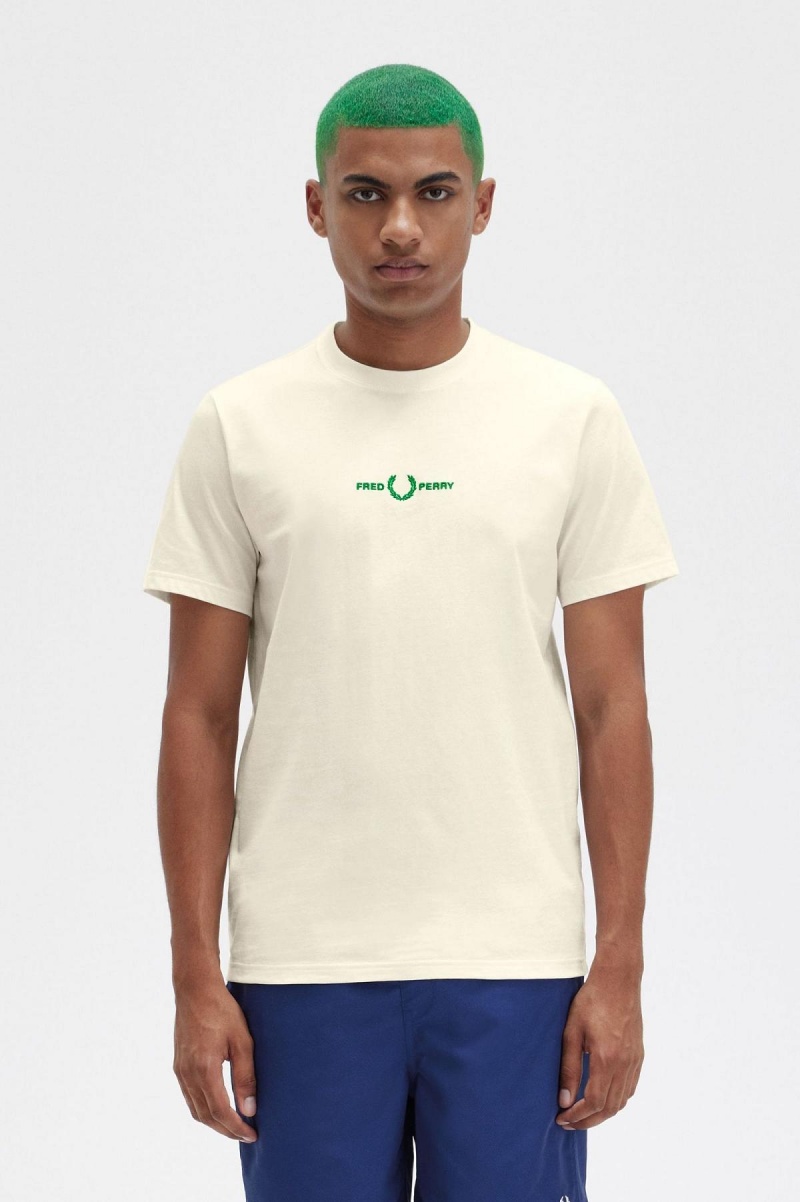 Fred Perry Embroidered T-shirts Herren Ecru | CHNEJ93516