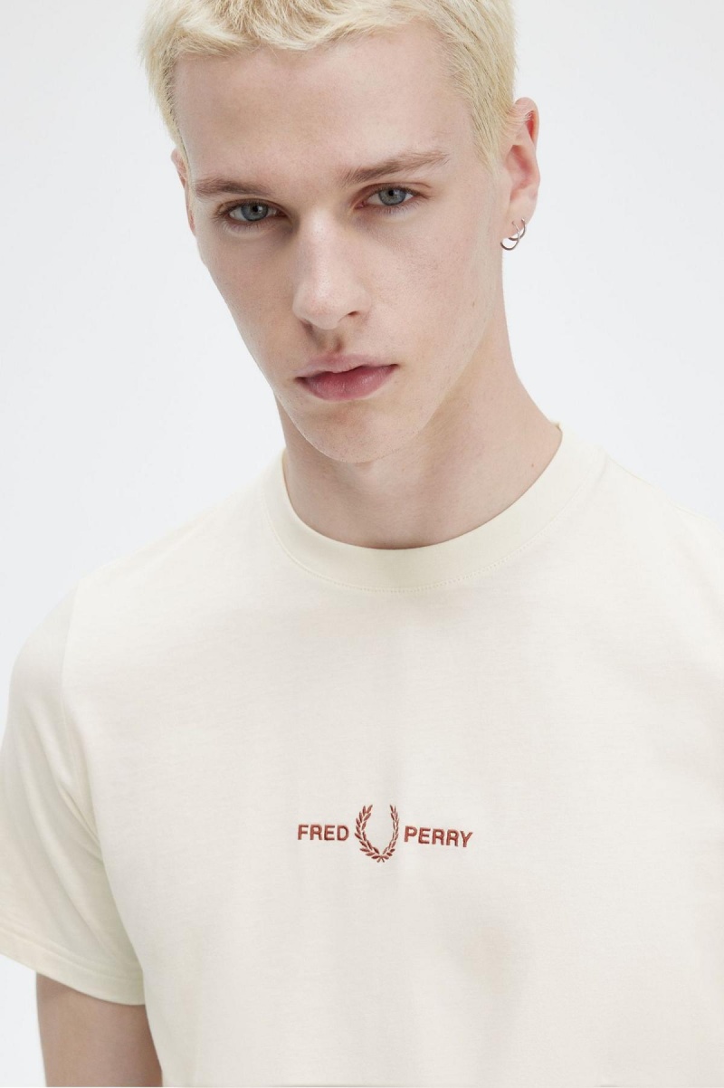 Fred Perry Embroidered T-shirts Herren Ecru | MCHFT16093